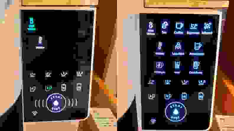 Control menu with multiple buttons lit up on the Bruvi coffee maker.