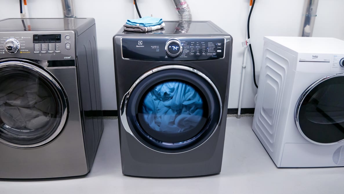 The Electrolux dryer sits in the Reviewed labs.