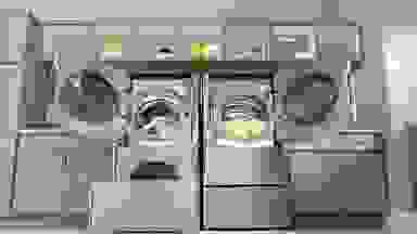 The LG WM9000HVA front load washer DLEX9000V dryer.