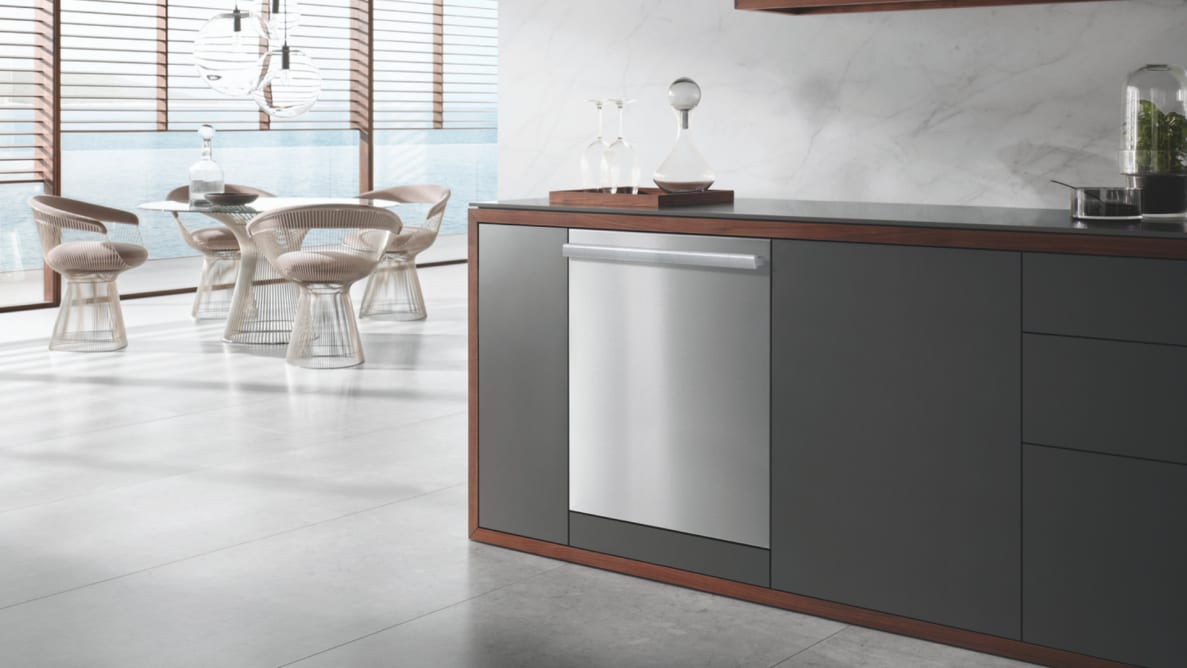 an upscale kitchen with a sleek dishwasher installed in cabinetry