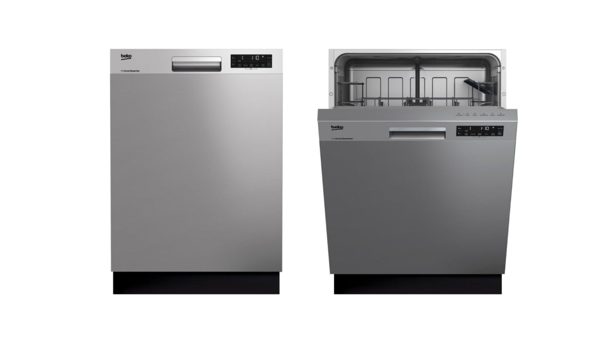 Two stainless steel refrigerators sit side by side, and the left one is slightly open
