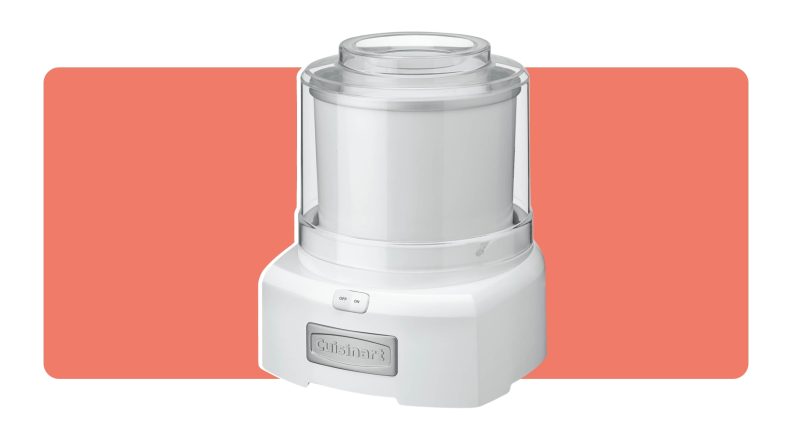 A white Cuisinart Ice Cream Maker machine.