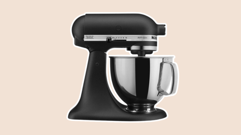 A Kitchen Aid Stand Mixer in black color.