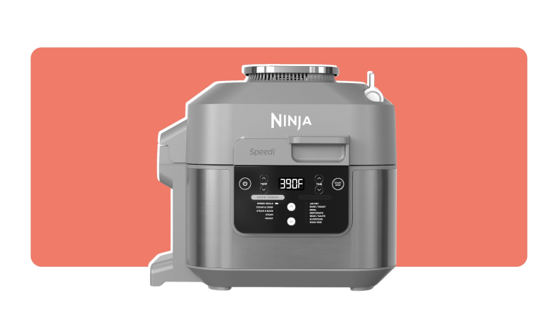 Product shot of a gray Ninja Speedi SF301 air fryer.
