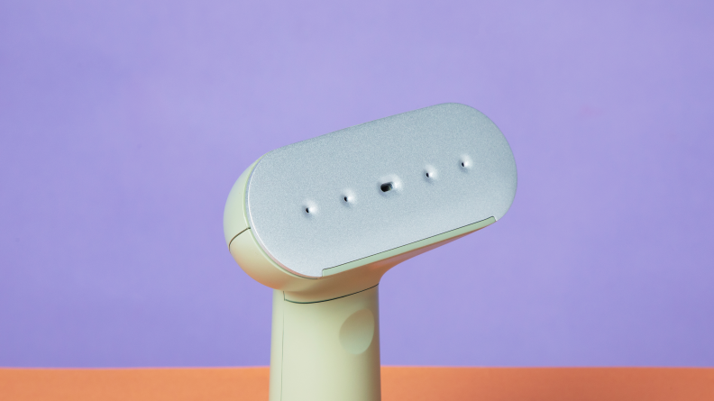 A close-up of the Steamery Cirrus 3 iron plated head.