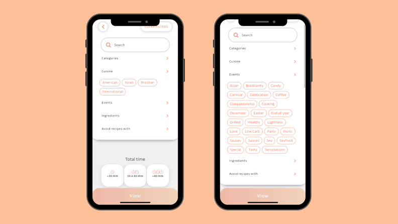 A screenshot of two smartphones displaying the Tramontina app.