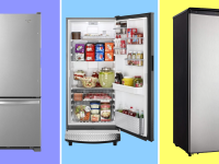 Product shot of the Whirlpool WRB119WFBM, the Gladiator GARF30FDGB and Danby DAR110A1BSLDD refrigerators.
